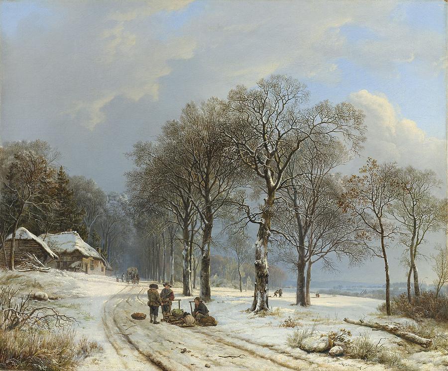 Winter Landscape, Barend Cornelis Koekkoek, 1835 - 1838 Painting by Celestial Images