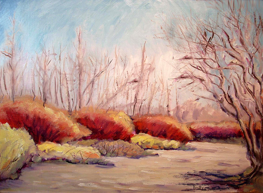 Winter Landscape Dry Creek Bed Painting by Karla Beatty