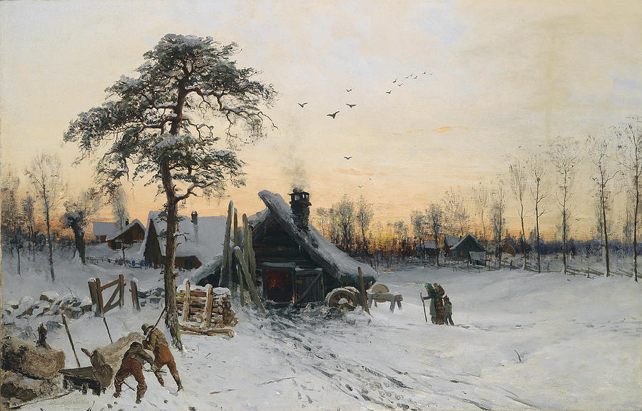 Winter landscape in the evening light Painting by Ludvig Munthe