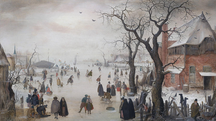 Winter Landscape Near a Village Painting by Hendrick Avercamp