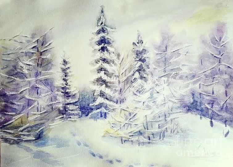 Nature Painting - Winter landscape by Olga Malamud-Pavlovich