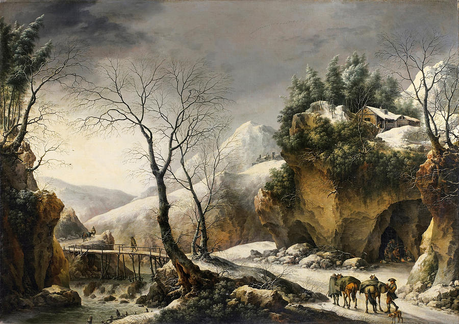 Winter Landscape probably the Tunnel through the Cliffs at Il Furlo Painting by Francesco Foschi