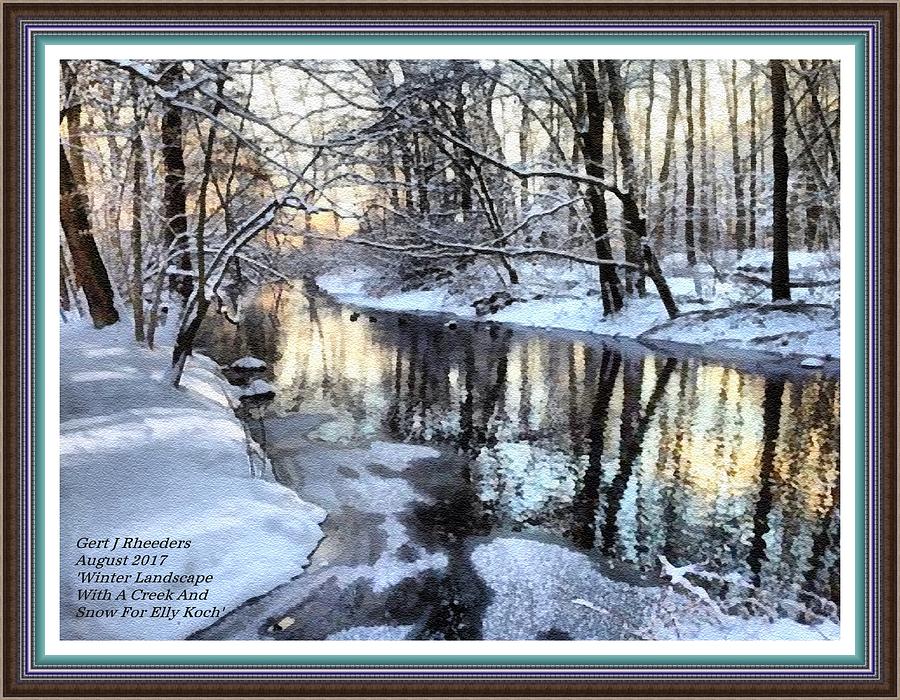 Winter Landscape Scene With A Creek And Snow For Elly Koch L A With Ornate Printed Frame. Digital Art