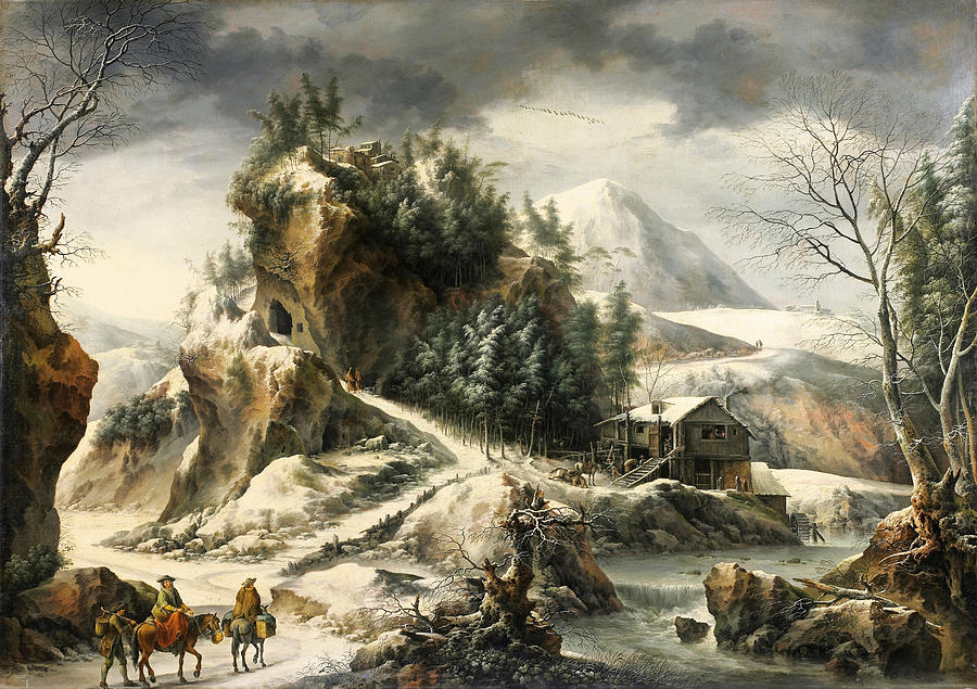 Winter landscape with a Cavern Painting by Francesco Foschi