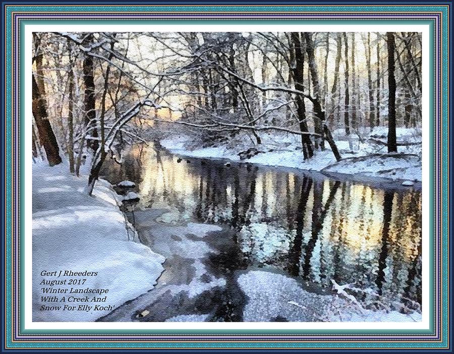 Winter Landscape With A Creek And Snow For Elly Koch L B With Alt. Ornate Printed Frame. Digital Art