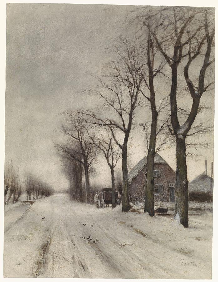 Winter landscape with a farm lane Painting by Louis Apol