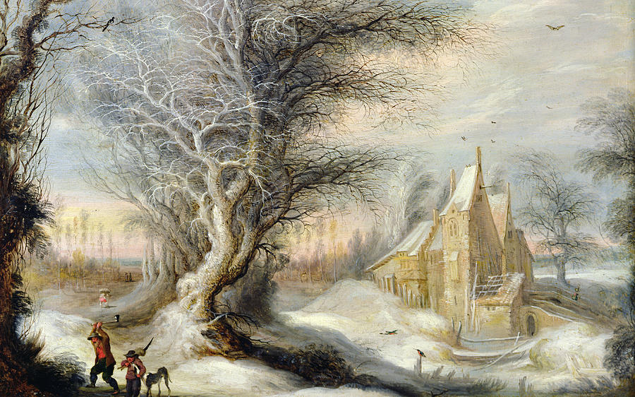 Winter Landscape with a Woodcutter Painting by Gysbrecht Lytens or Leytens
