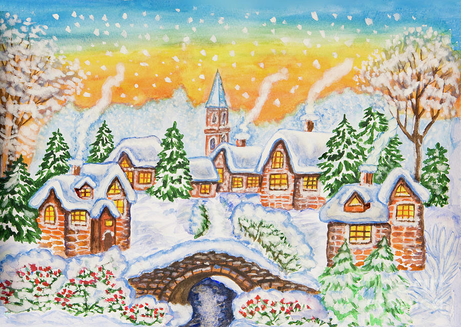 Winter landscape with bridge Painting by Irina Afonskaya