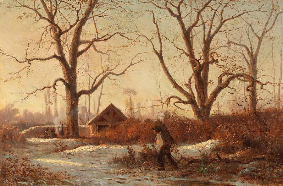 Winter Landscape with Brushwood Gatherer Painting by Adolphe Appian