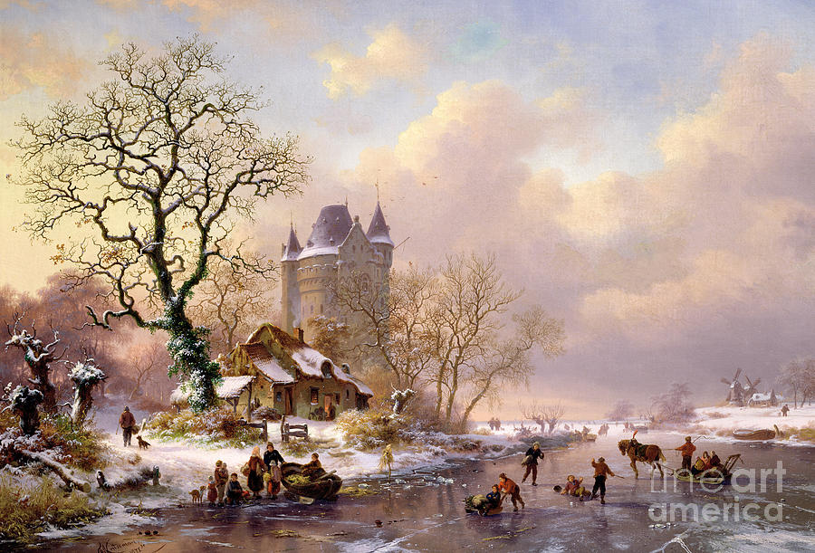 Winter Landscape with Castle Painting by Frederick Marianus Kruseman