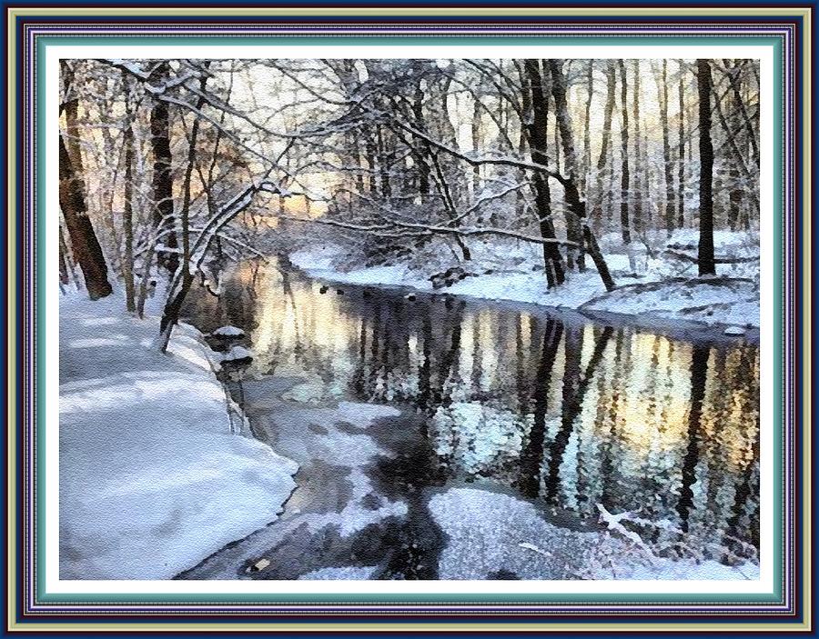 Winter Landscape With Creek And Snow For Elly Koch L B With Alt. Ornate Printed Frame. Digital Art