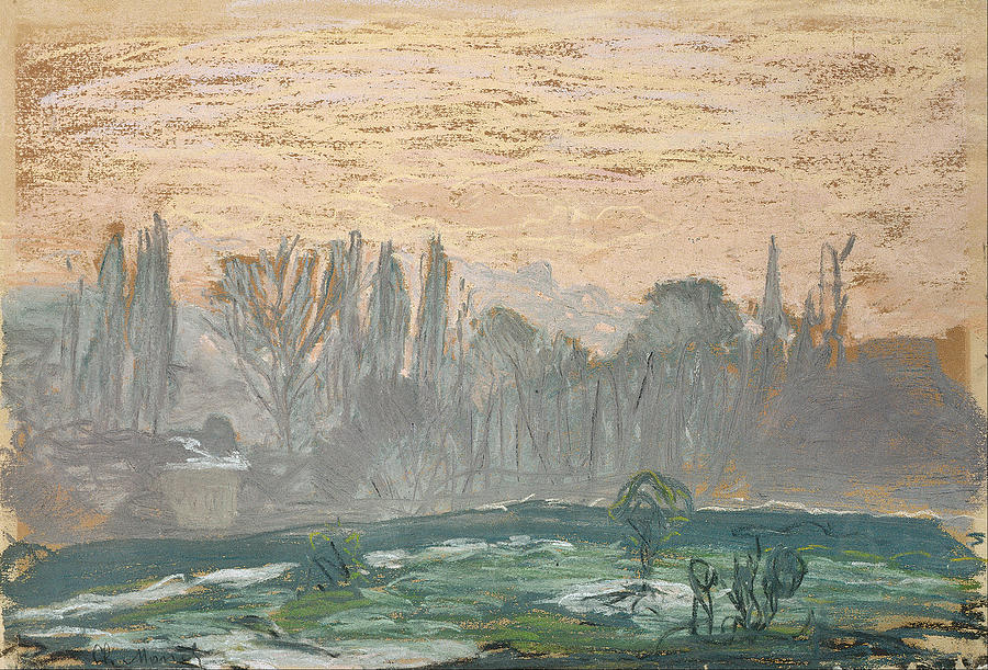 Claude Monet Painting - Winter Landscape With Evening Sky by Claude Monet