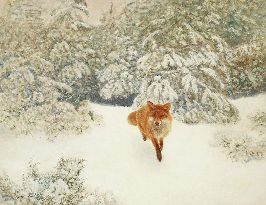 Winter landscape with fox Painting by Bruno Liljefors - Fine Art America