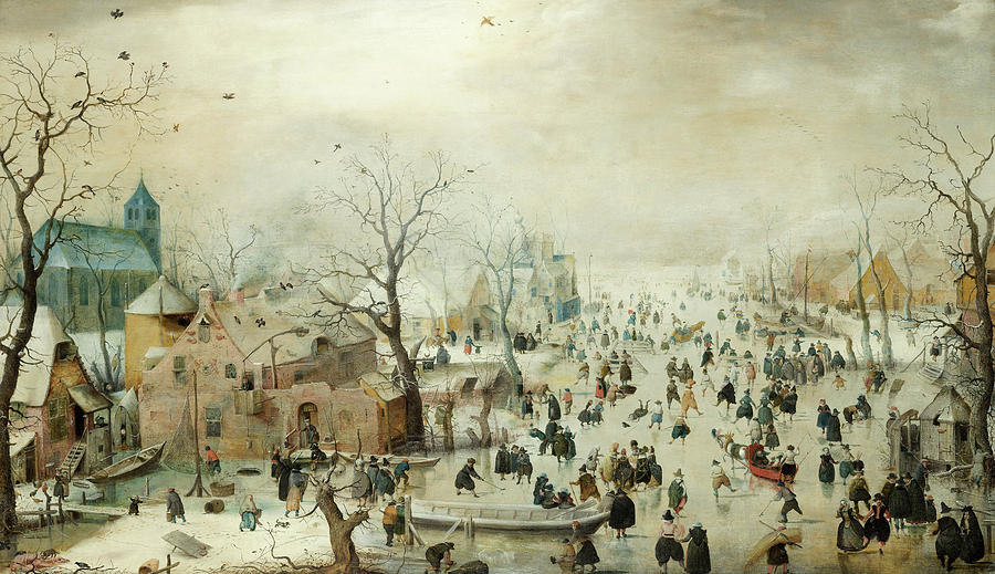 Winter Landscape with Ice Skaters Painting by Hendrick Avercamp