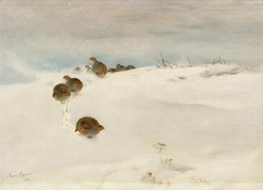 Winter Landscape With Partridges Painting by Bruno Liljefors