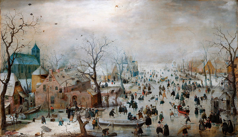 Winter landscape with skaters Painting by Celestial Images