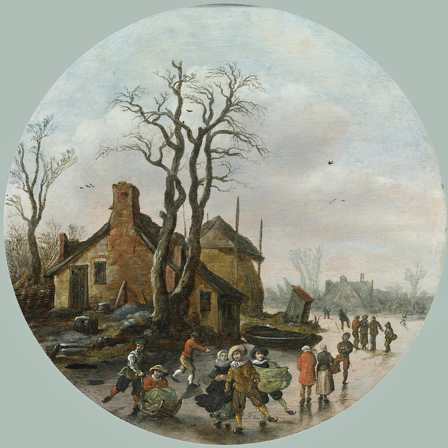 Winter Landscape with Skaters on a Frozen Canal Painting by Jan van Goyen