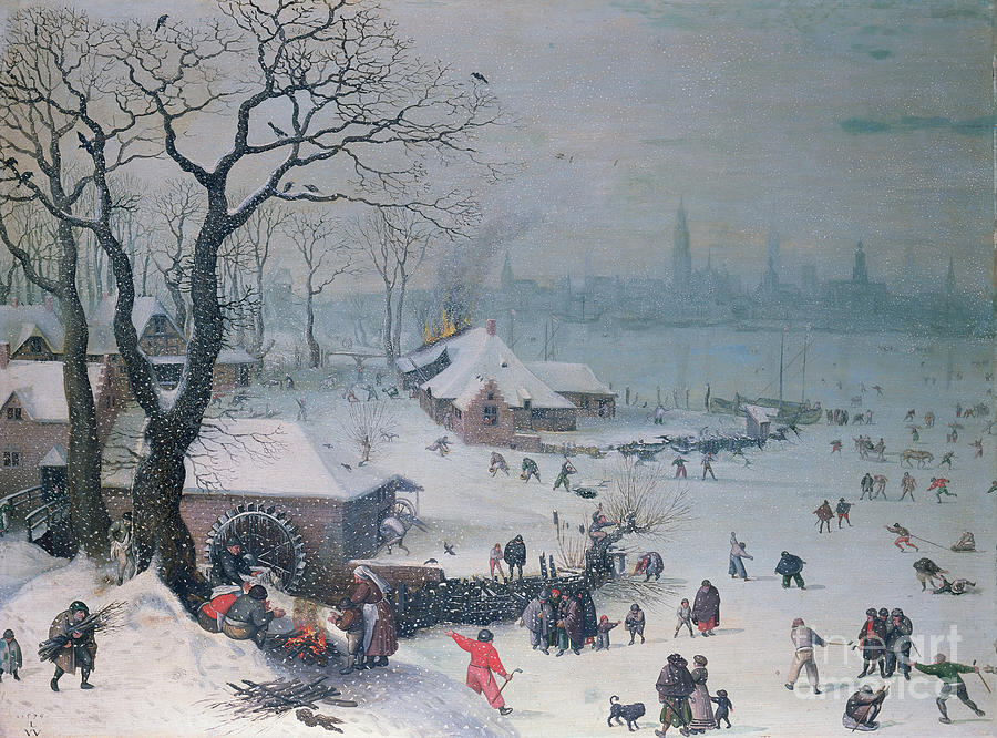 Winter Landscape with Snowfall near Antwerp Painting by Lucas van Valckenborch