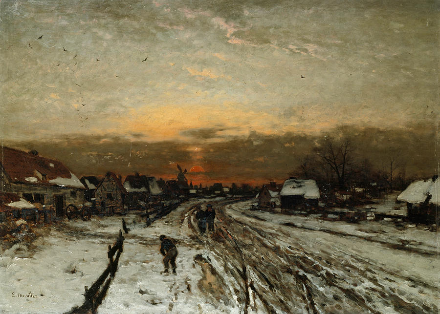 Winter Landscape with Sunset Painting by Ludwig Munthe