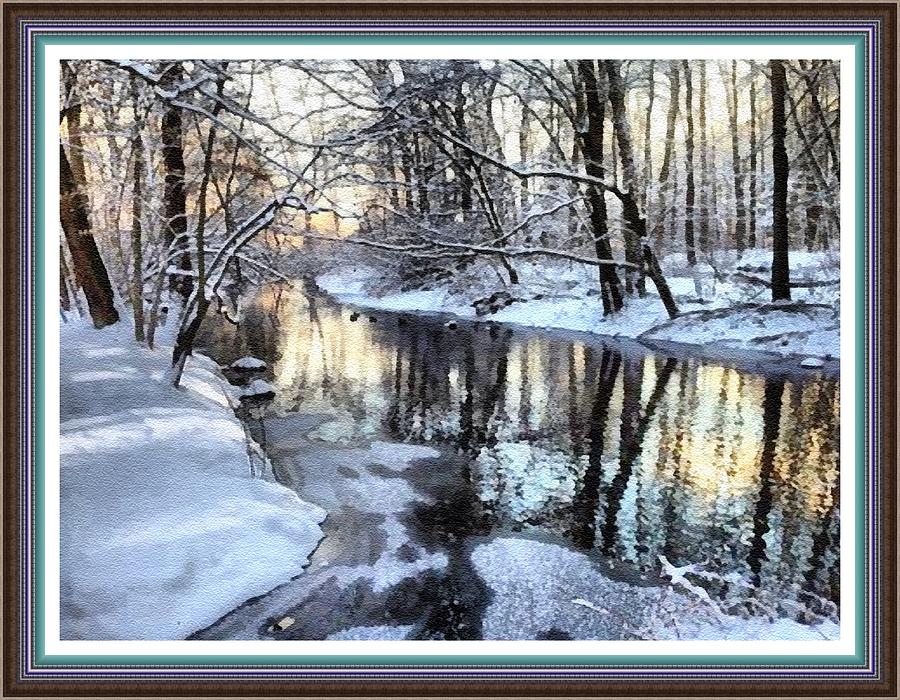 Winter Landscape With A Creek And Snow For Elly Koch L B With Ornate Printed Frame. Digital Art