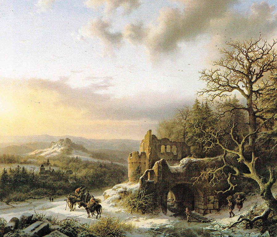 Winter Landscape with peasants gathering wood Painting by Reynold Jay