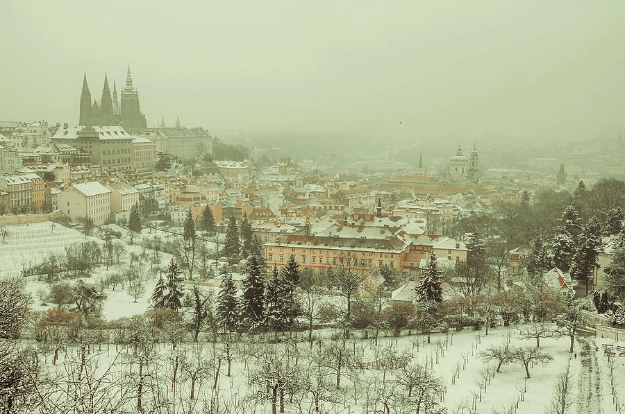 Winter Lesser Town Vintage. Snowy walk in Prague Photograph by Jenny Rainbow
