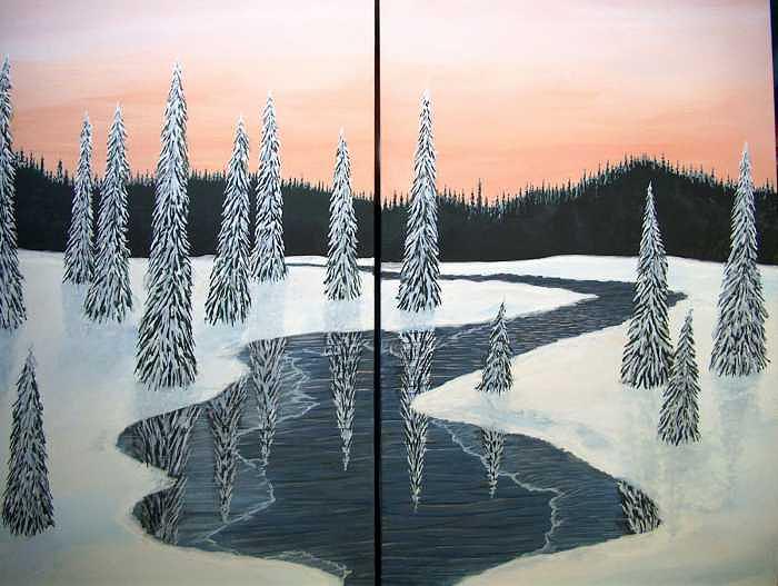 Forest Painting - Winter Light two canvas set by Cedric Colond Forest Painting - Winter Light two canvas set by Cedric Colond