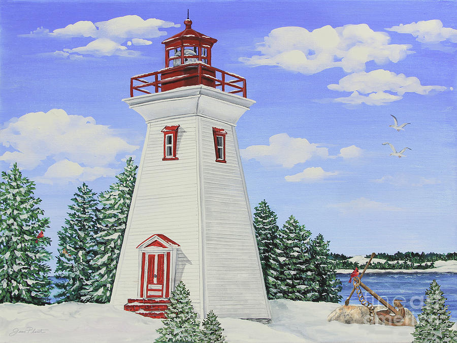 Winter Lighthouse-JP3900 Painting by Jean Plout