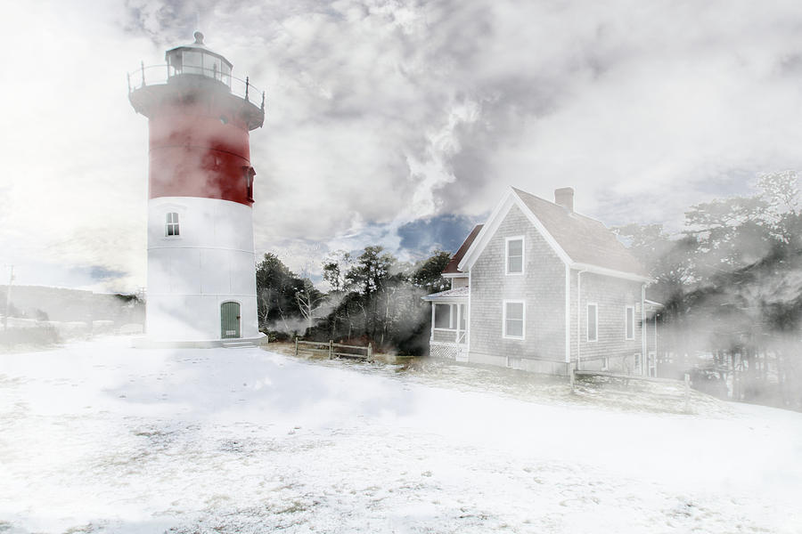 Winter Lighthouse Textured Photograph by Constantine Gregory