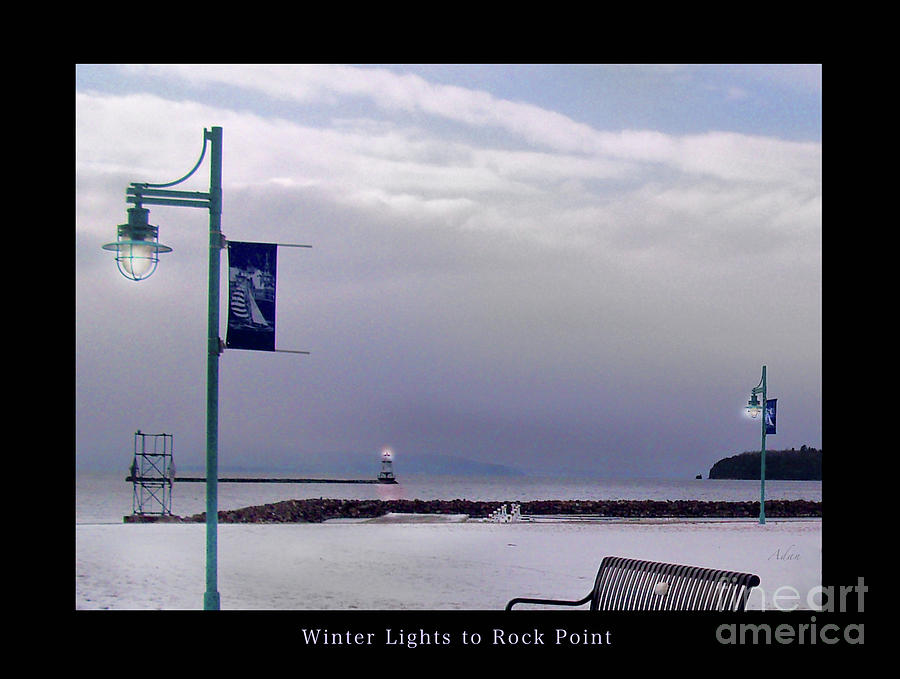 Winter Lights to Rock Point Poster - Derivative of Evening Sentries at the Coast Guard Station Photograph by Felipe Adan Lerma