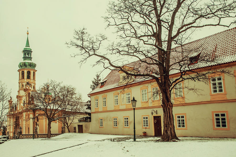 Winter Loreta Vintage. Snowy walk in Prague Photograph by Jenny Rainbow