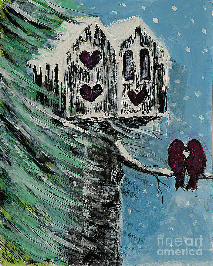 Winter Love Birds Painting by Pati Pelz