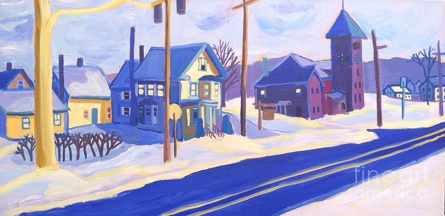 Winter Main Street Plaistow NH Painting by Debra Bretton Robinson