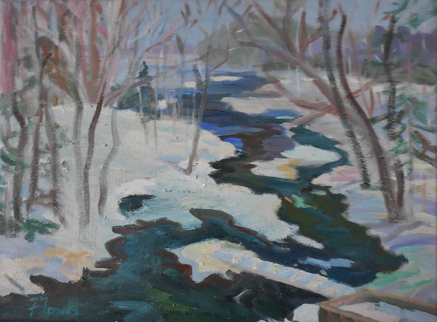 Winter Mill Stream  Painting by Francine Frank