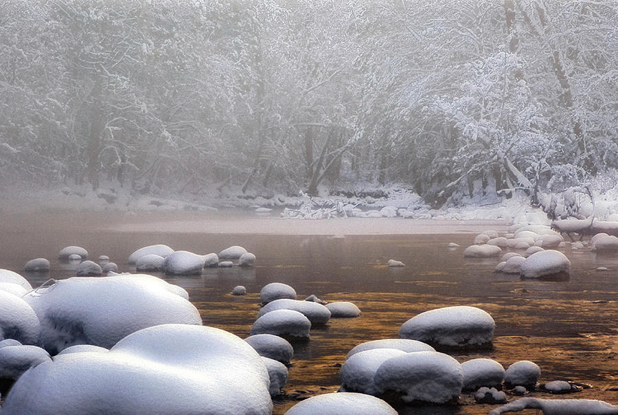 Winter Mist on the Merced River Photograph by Floyd Hopper