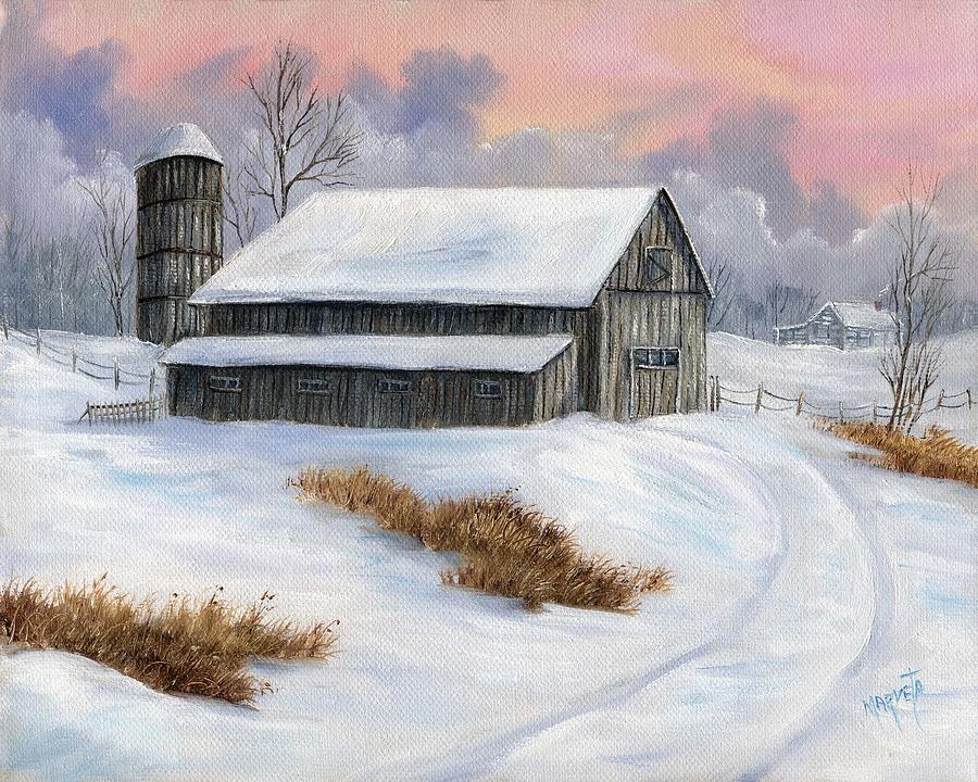 Barn Snow Painting - Winter Moment by Marveta Foutch Barn Snow Painting - Winter Moment by Marveta Foutch