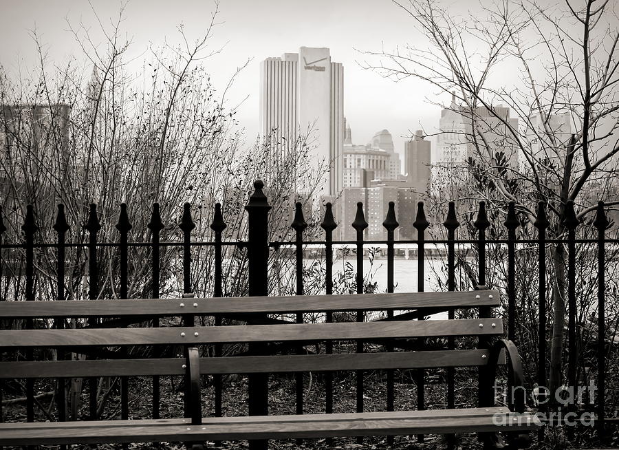 Winter Moods Sepia NYC Bench Verizon Photograph by Chuck Kuhn