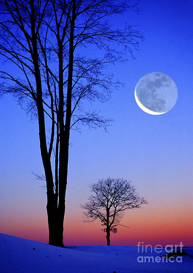 Winter Moon Earthshine Photograph by Larry Landolfi
