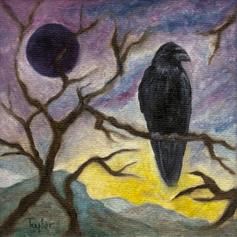 Winter Moon Raven Painting by FT McKinstry