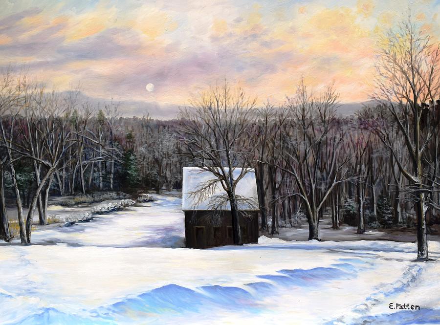Winter Moonset In The Berkshires Painting by Eileen Patten Oliver