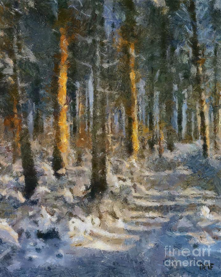 Winter Morning In A Pine Forest Painting by Dragica Micki Fortuna