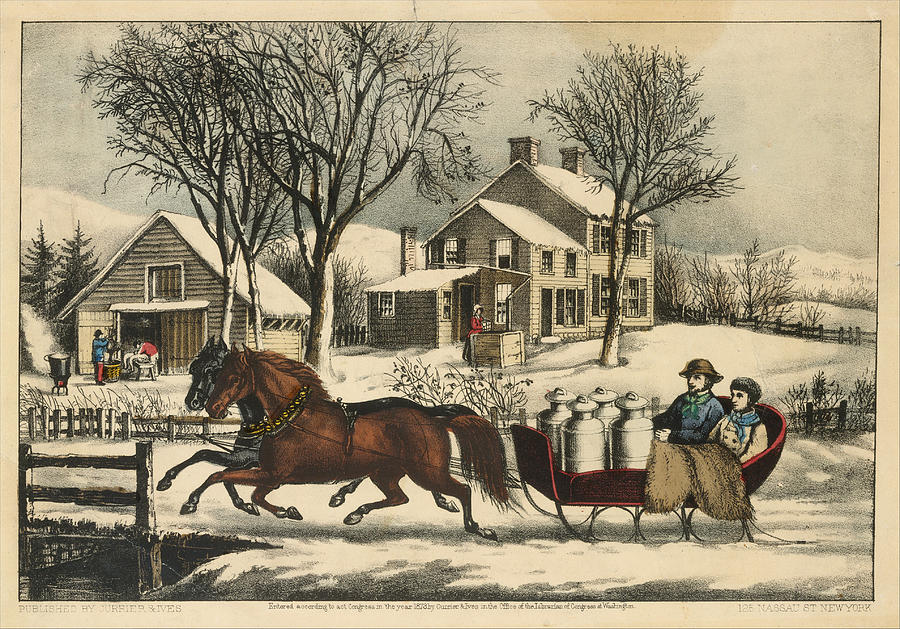 Currier And Ives Drawing - Winter Morning in the Country by Currier and Ives