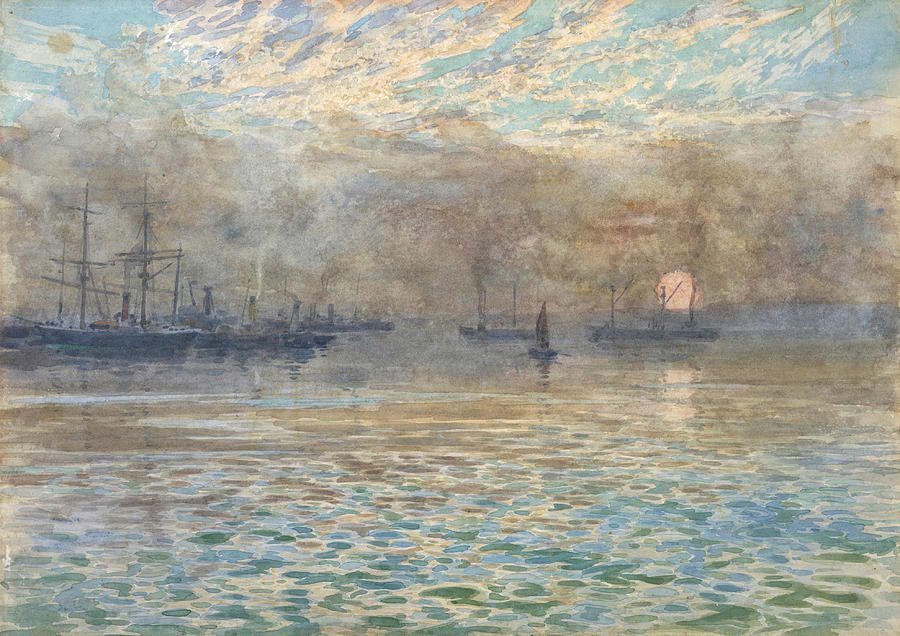 Winter morning, Wellington Harbour Drawing by James Nairn