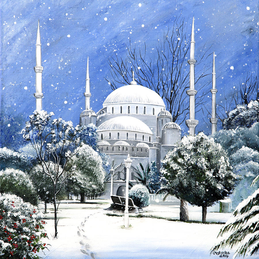 Winter Mosque Painting by Carol Bostan