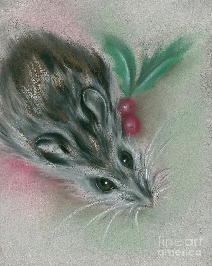 Winter Mouse with Holly Painting by MM Anderson