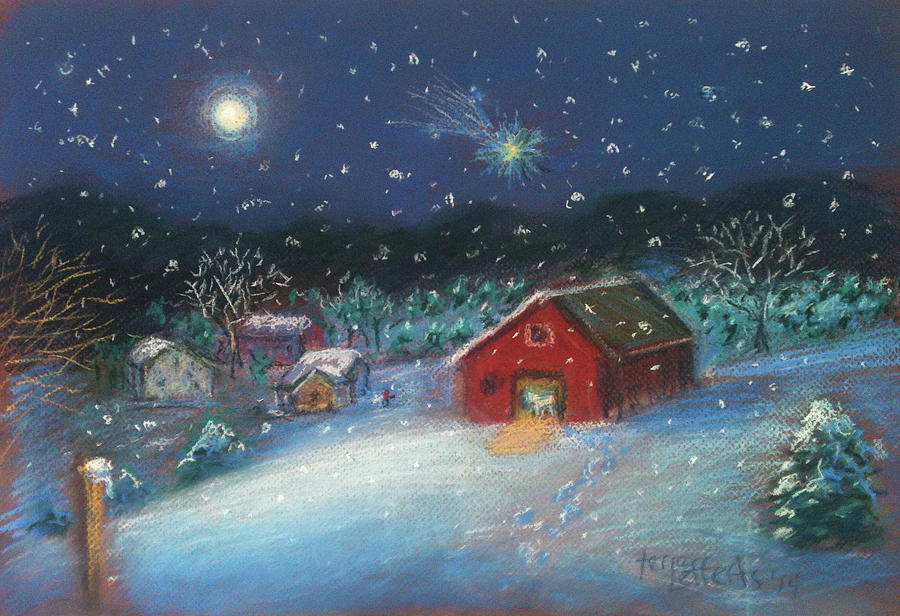 Winter Night at the Farm Pastel by Terre Lefferts