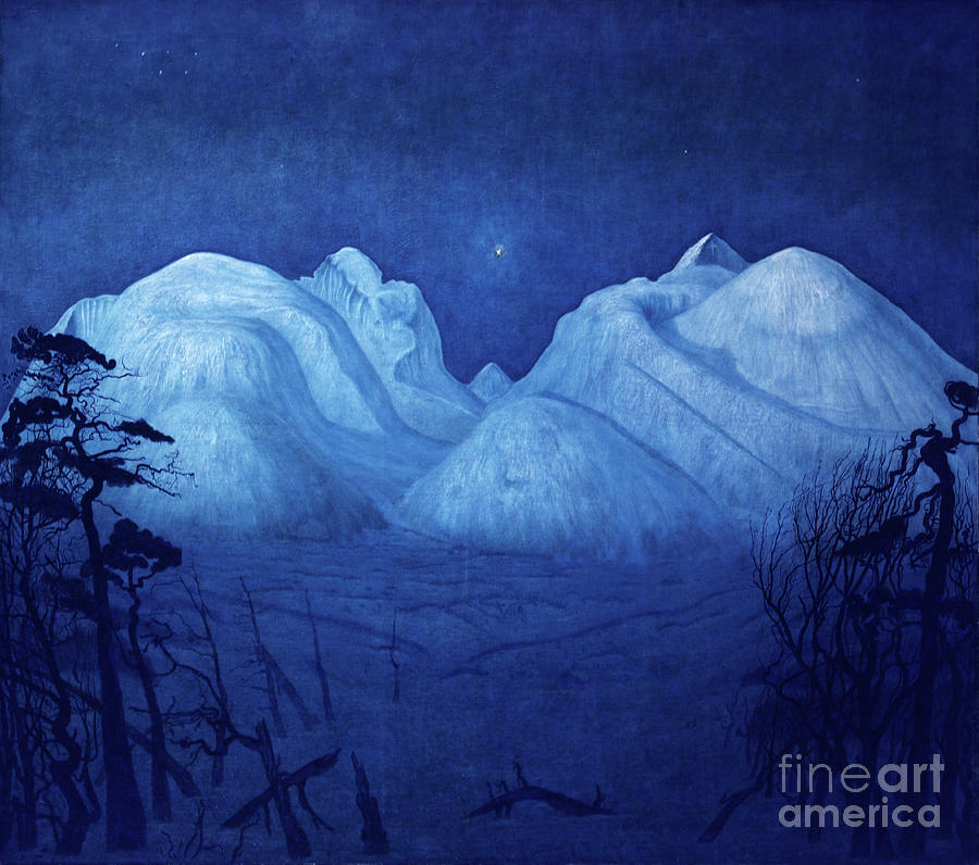 Winter night in Rondane Painting by O Vaering