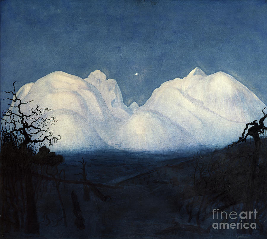 Winter night in the mountains Painting by O Vaering by Harald Sohlberg