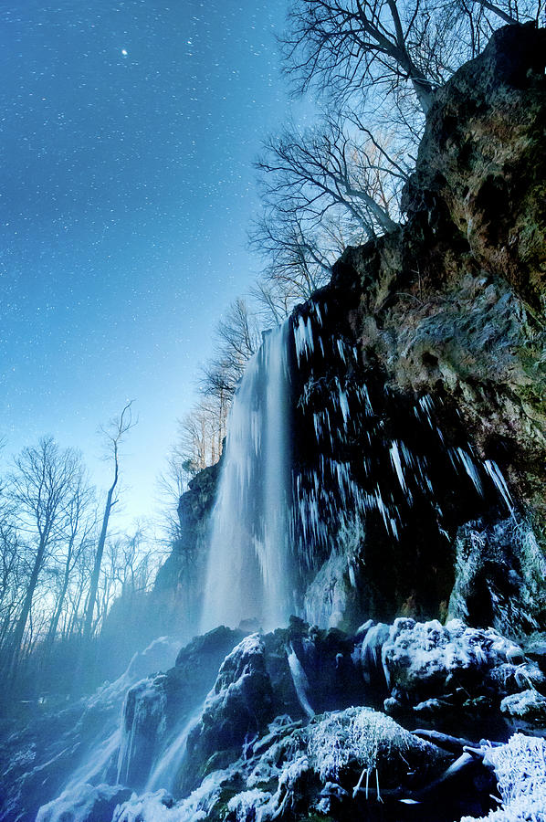 Waterfall Photograph - Winter Night Mist by Jon Beard Waterfall Photograph - Winter Night Mist by Jon Beard
