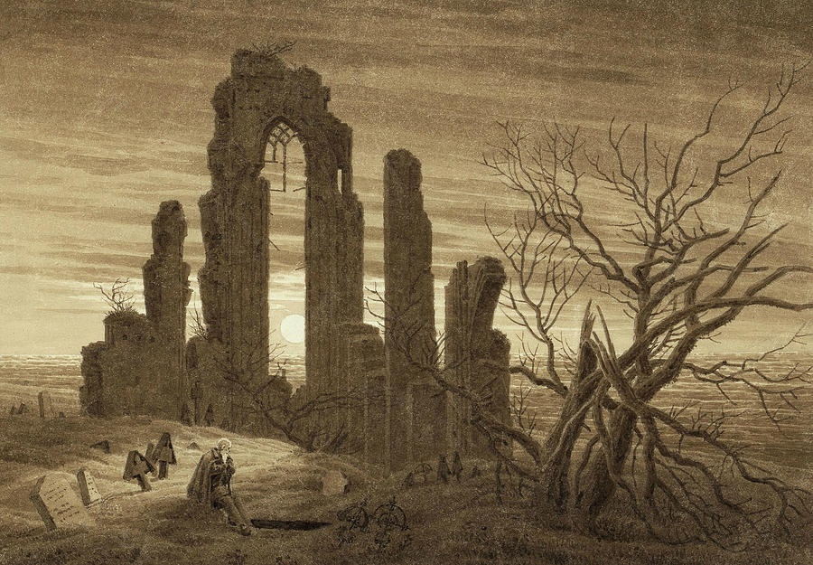 Winter - Night - Old Age and Death Drawing by Caspar David Friedrich